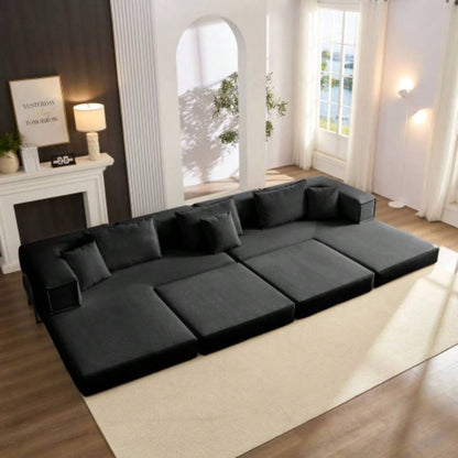 Oversized Upholstered Sectional Sofa Couch Set, Modular 118.2 L Shaped Floor Living Room Sofa Set With 6 Pillows, Combination Sofa Couch living rooms, apartments, bedrooms, Black