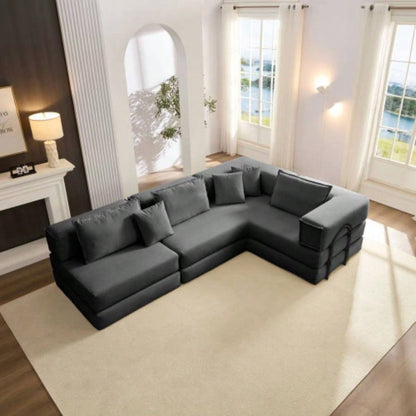 Oversized Upholstered Sectional Sofa Couch Set, Modular 118.2 L Shaped Floor Living Room Sofa Set With 6 Pillows, Combination Sofa Couch living rooms, apartments, bedrooms, Black