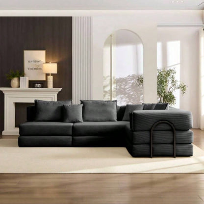 Oversized Upholstered Sectional Sofa Couch Set, Modular 118.2 L Shaped Floor Living Room Sofa Set With 6 Pillows, Combination Sofa Couch living rooms, apartments, bedrooms, Black