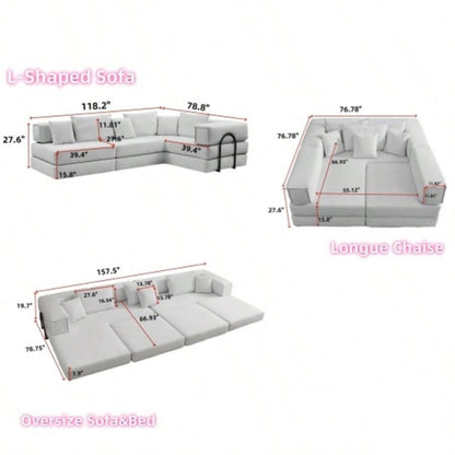 Oversized Upholstered Sectional Sofa Couch Set, Modular 118.2 L Shaped Floor Living Room Sofa Set With 6 Pillows, Combination Sofa Couch living rooms, apartments, bedrooms, Black