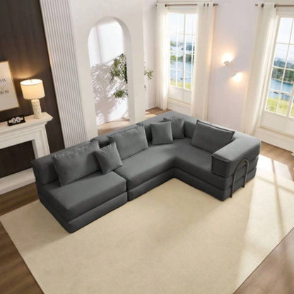 Oversized Upholstered Sectional Sofa Couch Set, Modular 118.2 L Shaped Floor Living Room Sofa Set With 6 Pillows, Combination Sofa Couch living rooms, apartments, bedrooms, Black