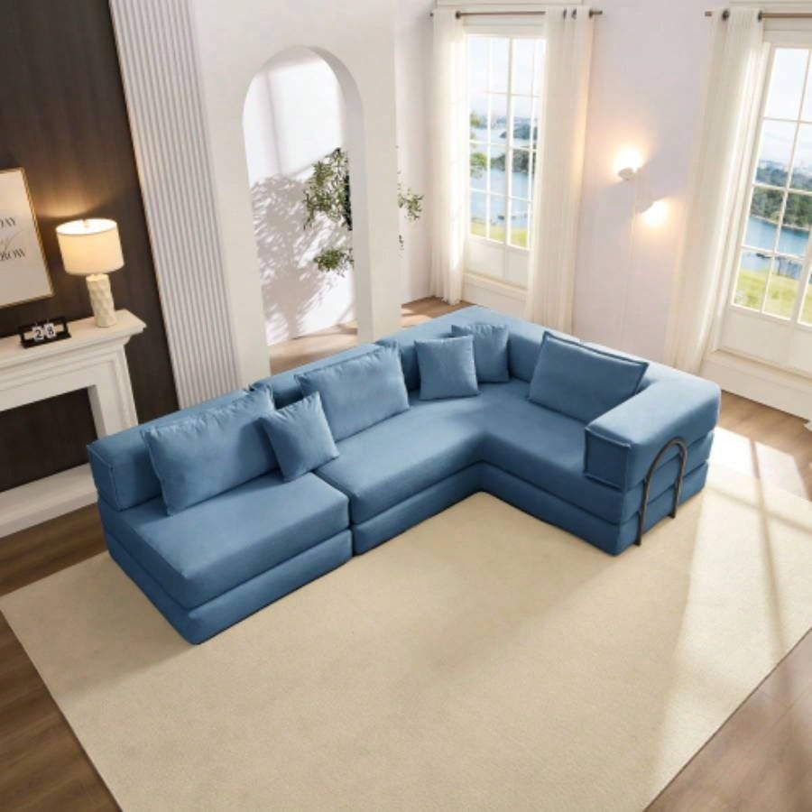 Oversized Upholstered Sectional Sofa Couch Set, Modular 118.2 L Shaped Floor Living Room Sofa Set With 6 Pillows, Combination Sofa Couch living rooms, apartments, bedrooms, Black