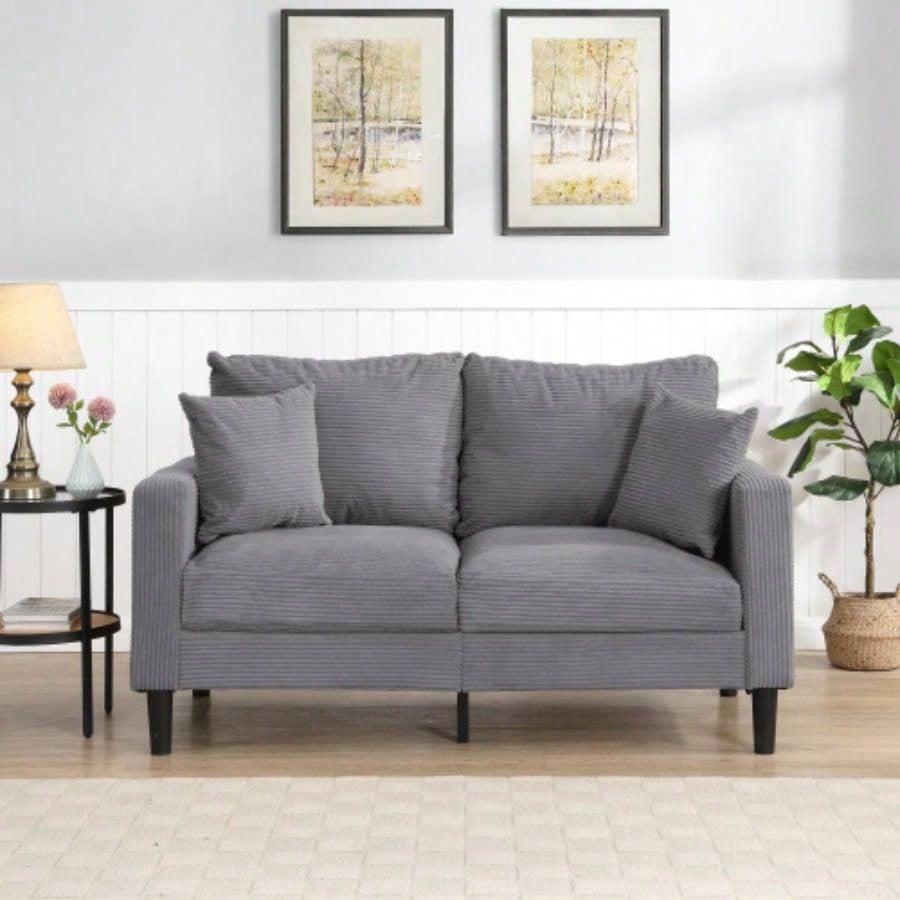 57 High Resilience Loveseat Sofa, Wooden Frame 2 Sofa, Comfy, Small Space Saving Modern Upholstered Sofa, Living Room Bedroom Apartment Small Space, Light gray