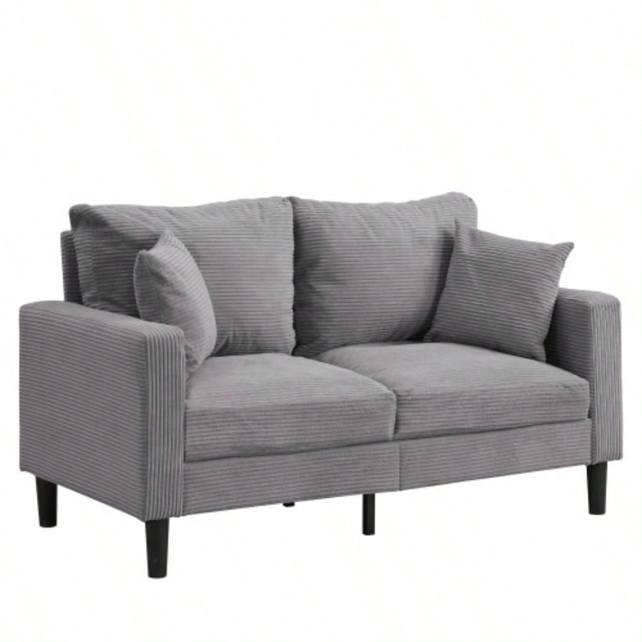57 High Resilience Loveseat Sofa, Wooden Frame 2 Sofa, Comfy, Small Space Saving Modern Upholstered Sofa, Living Room Bedroom Apartment Small Space, Light gray