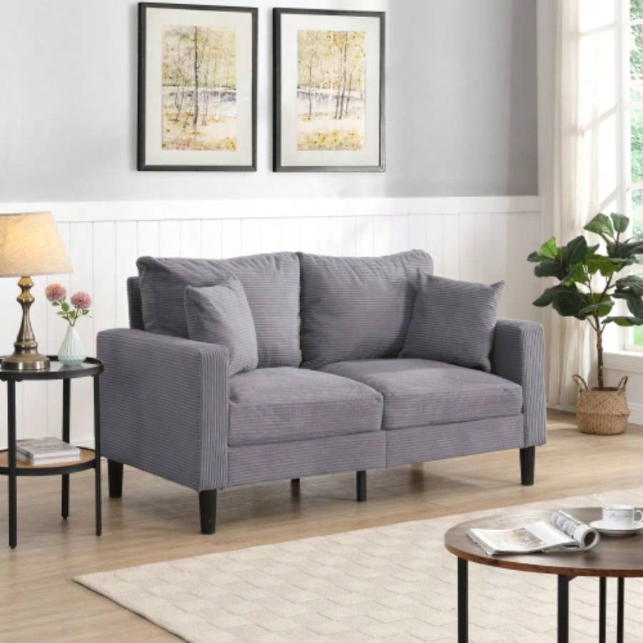 57 High Resilience Loveseat Sofa, Wooden Frame 2 Sofa, Comfy, Small Space Saving Modern Upholstered Sofa, Living Room Bedroom Apartment Small Space, Light gray