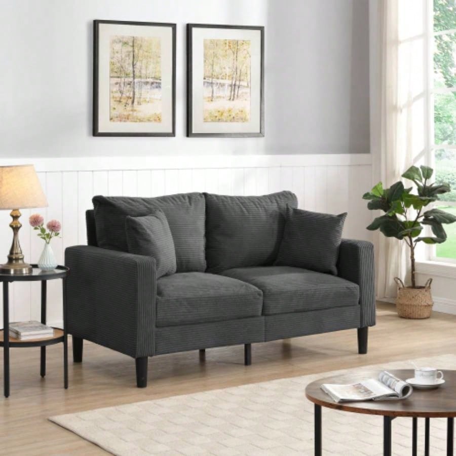 57 High Resilience Loveseat Sofa, Wooden Frame 2 Sofa, Comfy, Small Space Saving Modern Upholstered Sofa, Living Room Bedroom Apartment Small Space, Light gray
