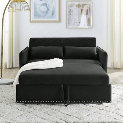 MH Sleeper Sofa Bed/USB Port, 3 - in - 1 adjustable sleeper with pull - out bed, 2 lumbar pillows and side pocket, soft velvet convertible sleeper sofa bed, suitable living room bedroom