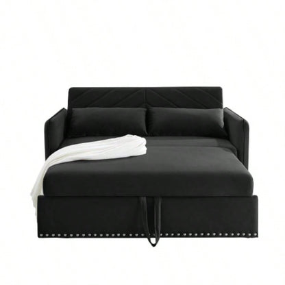 MH Sleeper Sofa Bed/USB Port, 3 - in - 1 adjustable sleeper with pull - out bed, 2 lumbar pillows and side pocket, soft velvet convertible sleeper sofa bed, suitable living room bedroom
