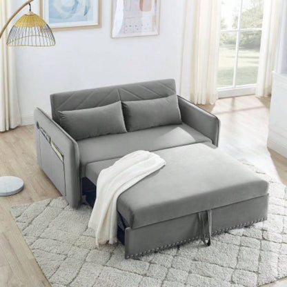 MH Sleeper Sofa Bed/USB Port, 3 - in - 1 adjustable sleeper with pull - out bed, 2 lumbar pillows and side pocket, soft velvet convertible sleeper sofa bed, suitable living room bedroom