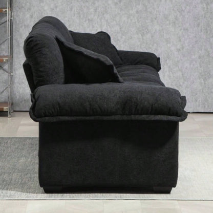 84 Chenille Sofa Small Sofa Loveseat Deep Sofa Couch with 2 Throw Pillows Foam Living Room Apartment Office Lounge - Black