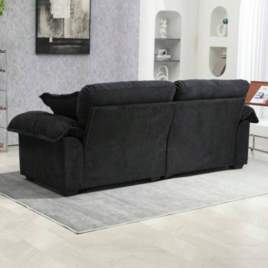 84 Chenille Sofa Small Sofa Loveseat Deep Sofa Couch with 2 Throw Pillows Foam Living Room Apartment Office Lounge - Black