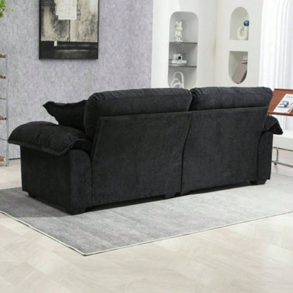 84 Chenille Sofa Small Sofa Loveseat Deep Sofa Couch with 2 Throw Pillows Foam Living Room Apartment Office Lounge - Black