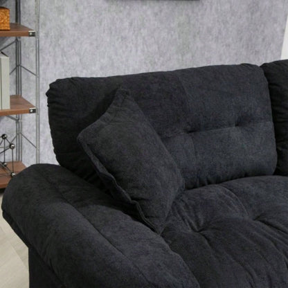 84 Chenille Sofa Small Sofa Loveseat Deep Sofa Couch with 2 Throw Pillows Foam Living Room Apartment Office Lounge - Black