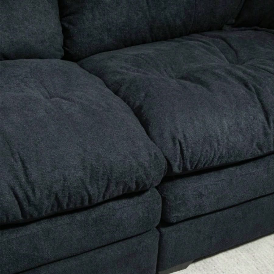 84 Chenille Sofa Small Sofa Loveseat Deep Sofa Couch with 2 Throw Pillows Foam Living Room Apartment Office Lounge - Black