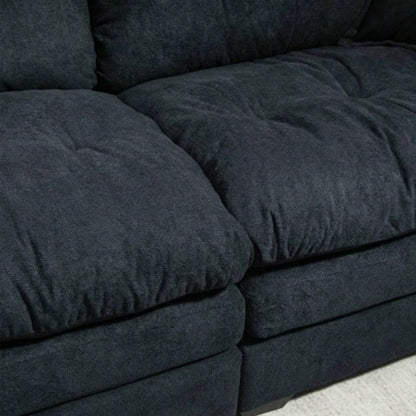 84 Chenille Sofa Small Sofa Loveseat Deep Sofa Couch with 2 Throw Pillows Foam Living Room Apartment Office Lounge - Black