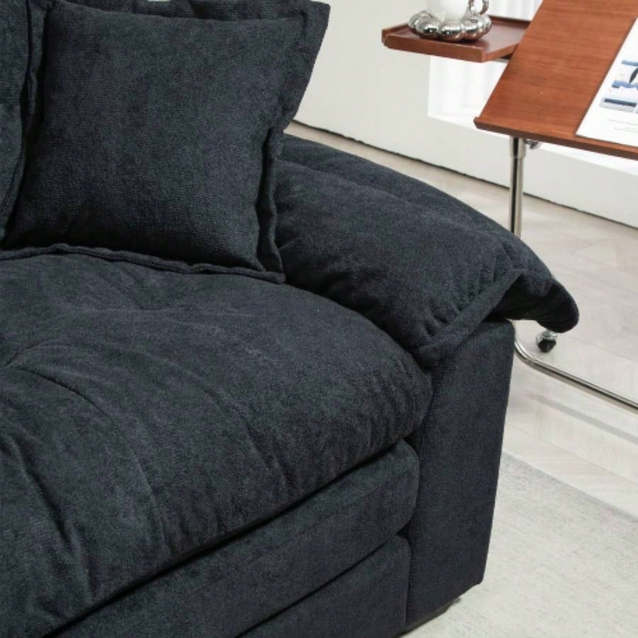 84 Chenille Sofa Small Sofa Loveseat Deep Sofa Couch with 2 Throw Pillows Foam Living Room Apartment Office Lounge - Black