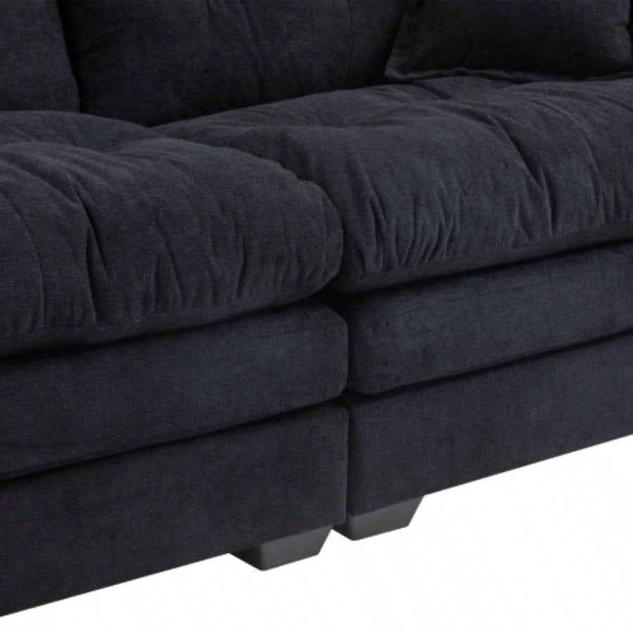 84 Chenille Sofa Small Sofa Loveseat Deep Sofa Couch with 2 Throw Pillows Foam Living Room Apartment Office Lounge - Black