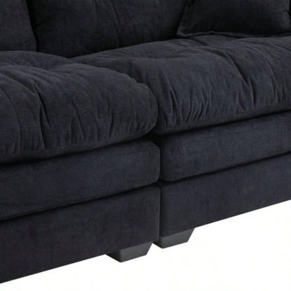 84 Chenille Sofa Small Sofa Loveseat Deep Sofa Couch with 2 Throw Pillows Foam Living Room Apartment Office Lounge - Black