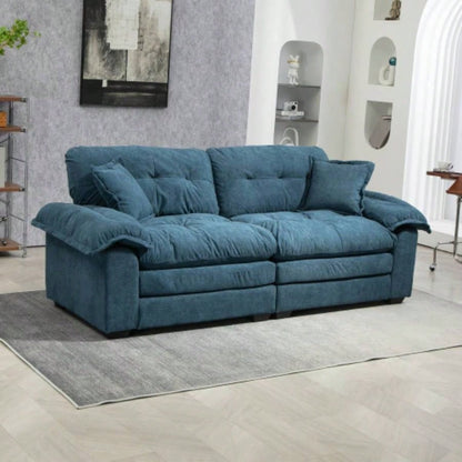 84 Chenille Sofa Small Sofa Loveseat Deep Sofa Couch with 2 Throw Pillows Foam Living Room Apartment Office Lounge - Black