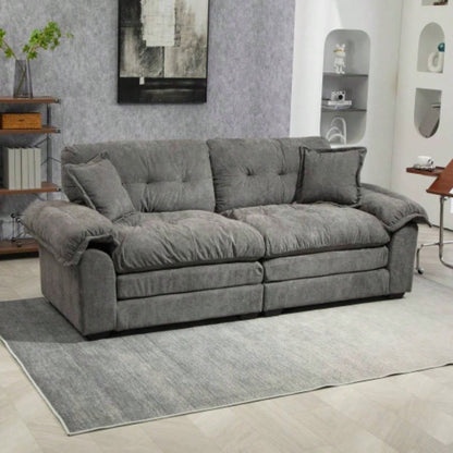 84 Chenille Sofa Small Sofa Loveseat Deep Sofa Couch with 2 Throw Pillows Foam Living Room Apartment Office Lounge - Black