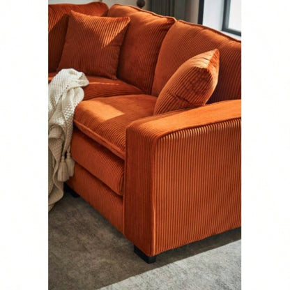 Modern U Shaped 6 - Sectional Sofa Couch with one Ottoman and three toss pillows, Modular Sofa Living Room, Corduroy sofa
