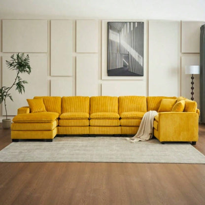 Modern U Shaped 6 - Sectional Sofa Couch with one Ottoman and three toss pillows, Modular Sofa Living Room, Corduroy sofa