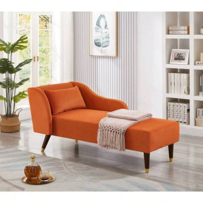 Modern Chaise Lounge Chair Velvet Upholstery Orange