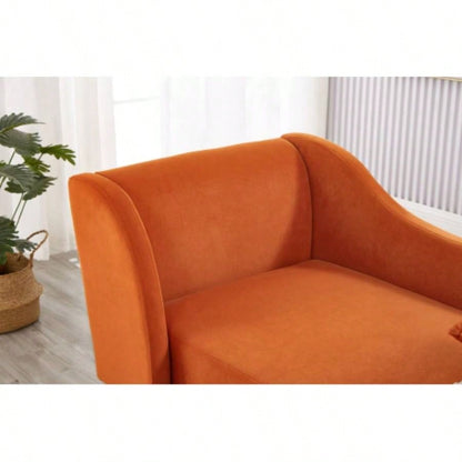 Modern Chaise Lounge Chair Velvet Upholstery Orange