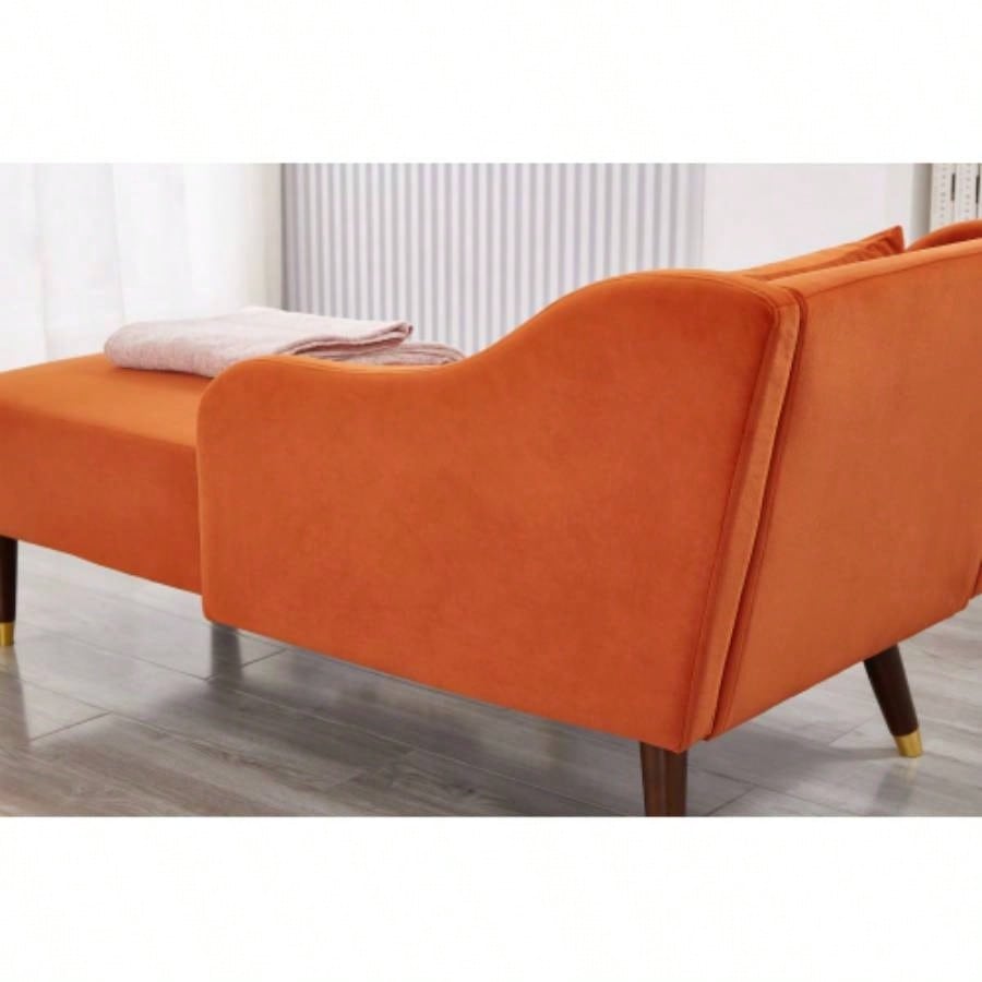 Modern Chaise Lounge Chair Velvet Upholstery Orange