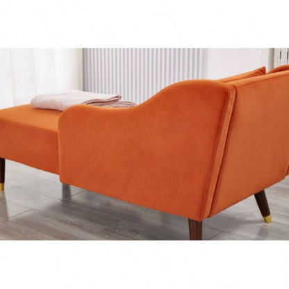 Modern Chaise Lounge Chair Velvet Upholstery Orange