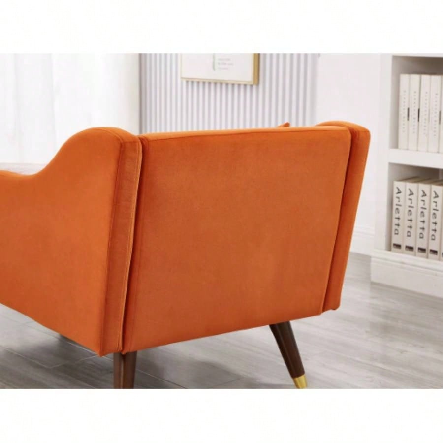 Modern Chaise Lounge Chair Velvet Upholstery Orange