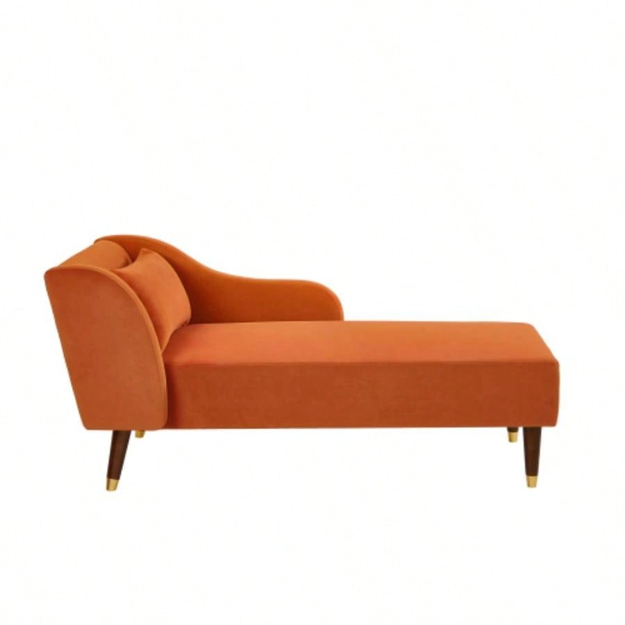 Modern Chaise Lounge Chair Velvet Upholstery Orange