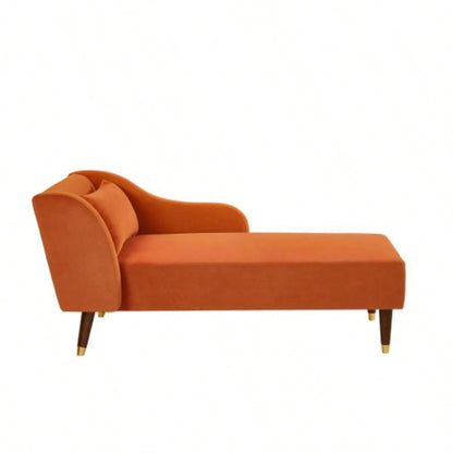 Modern Chaise Lounge Chair Velvet Upholstery Orange