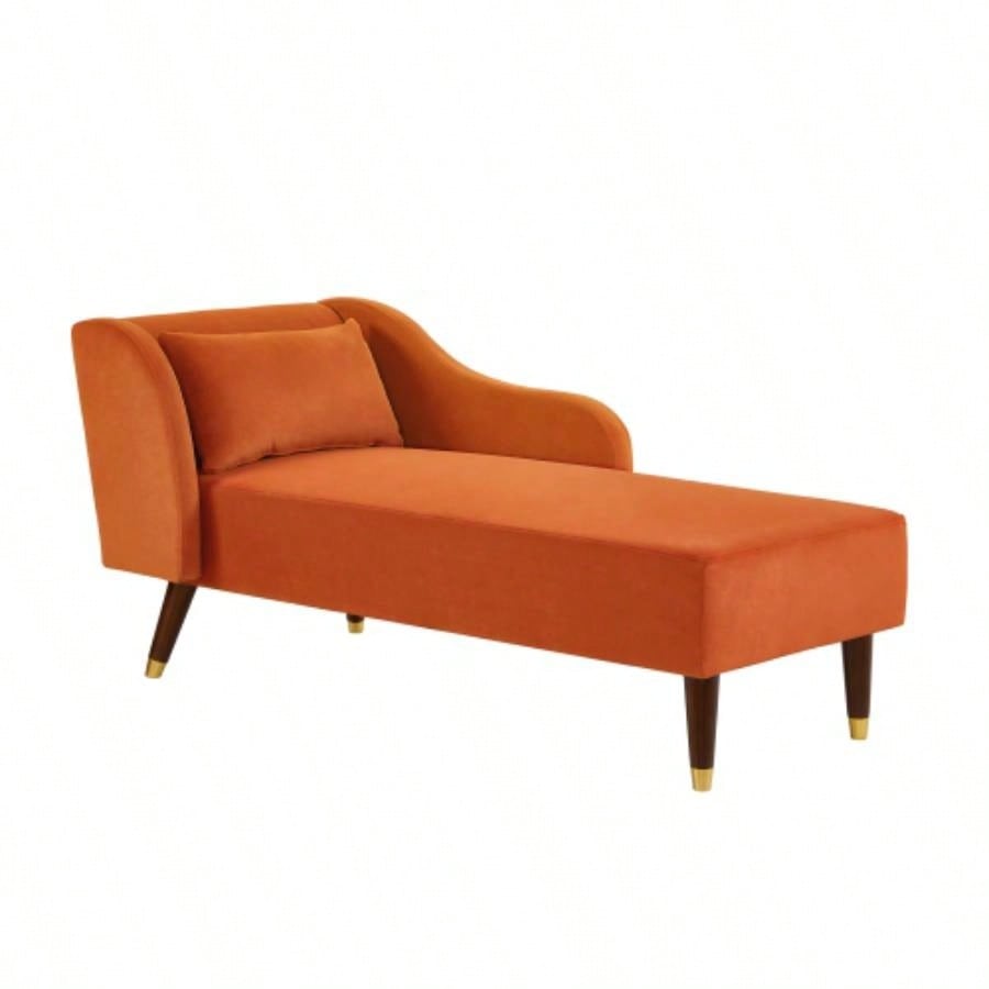 Modern Chaise Lounge Chair Velvet Upholstery Orange