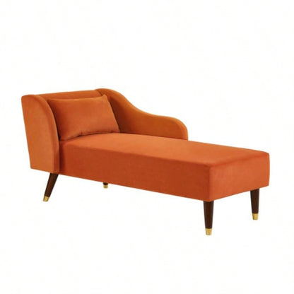 Modern Chaise Lounge Chair Velvet Upholstery Orange