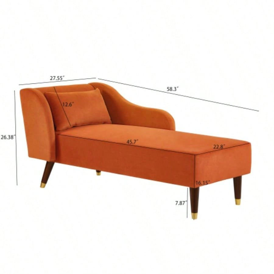 Modern Chaise Lounge Chair Velvet Upholstery Orange