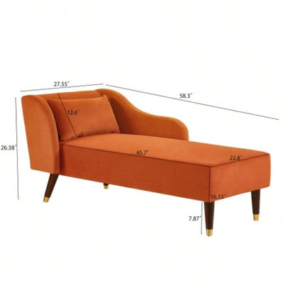 Modern Chaise Lounge Chair Velvet Upholstery Orange