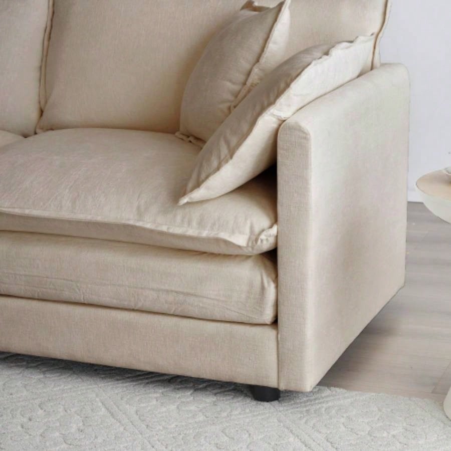 Comfy Deep Single Sofa Upholstered Reading Armchair Living Room Chair Beige Chenille Fabric, 1 Toss Pillow