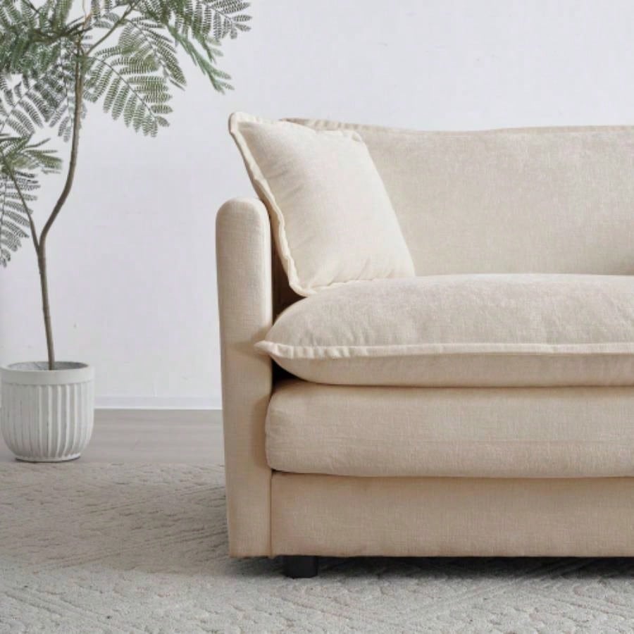 Comfy Deep Single Sofa Upholstered Reading Armchair Living Room Chair Beige Chenille Fabric, 1 Toss Pillow