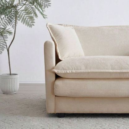 Comfy Deep Single Sofa Upholstered Reading Armchair Living Room Chair Beige Chenille Fabric, 1 Toss Pillow