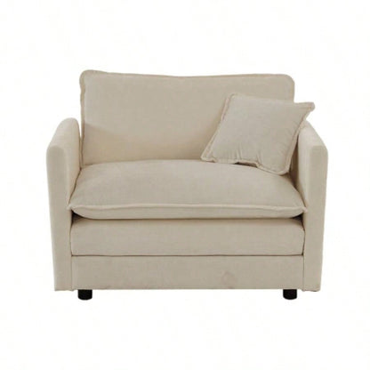 Comfy Deep Single Sofa Upholstered Reading Armchair Living Room Chair Beige Chenille Fabric, 1 Toss Pillow