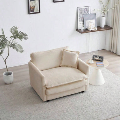 Comfy Deep Single Sofa Upholstered Reading Armchair Living Room Chair Beige Chenille Fabric, 1 Toss Pillow