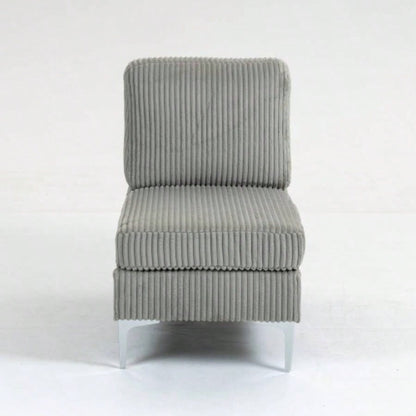 Modular Sectional Sofa Armless Module, Corduroy Sectional Couch, Single Couch Modular Armless Accent Chair with Back Cushion, Gray