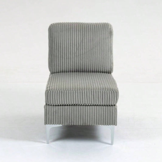 Modular Sectional Sofa Armless Module, Corduroy Sectional Couch, Single Couch Modular Armless Accent Chair with Back Cushion, Gray