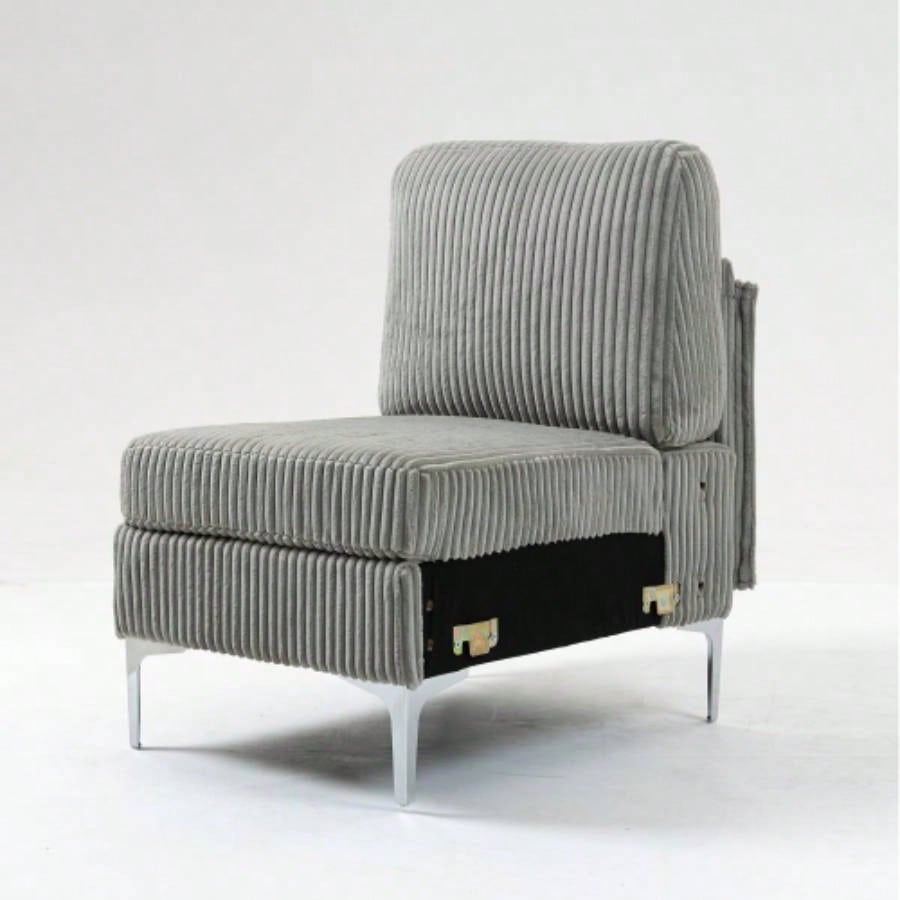 Modular Sectional Sofa Armless Module, Corduroy Sectional Couch, Single Couch Modular Armless Accent Chair with Back Cushion, Gray