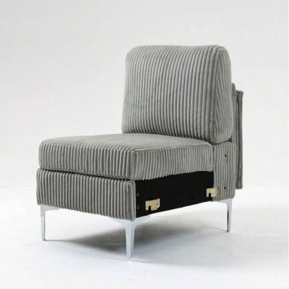 Modular Sectional Sofa Armless Module, Corduroy Sectional Couch, Single Couch Modular Armless Accent Chair with Back Cushion, Gray