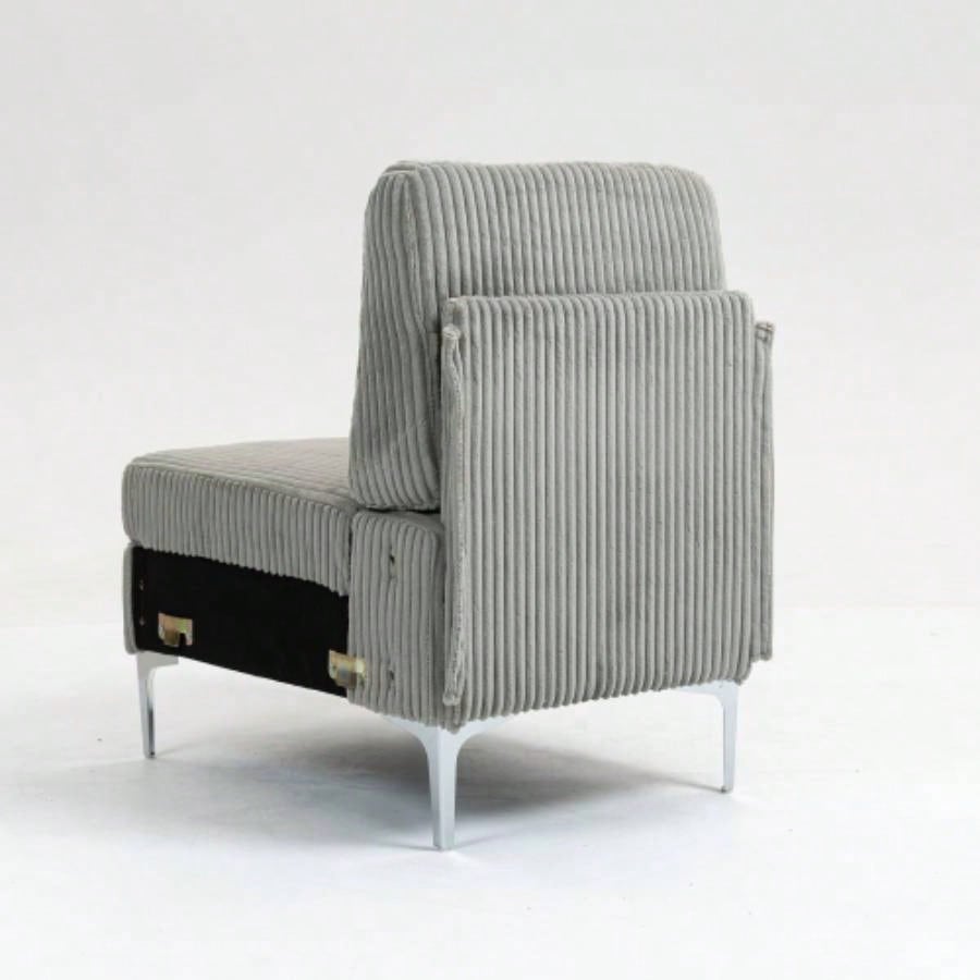 Modular Sectional Sofa Armless Module, Corduroy Sectional Couch, Single Couch Modular Armless Accent Chair with Back Cushion, Gray