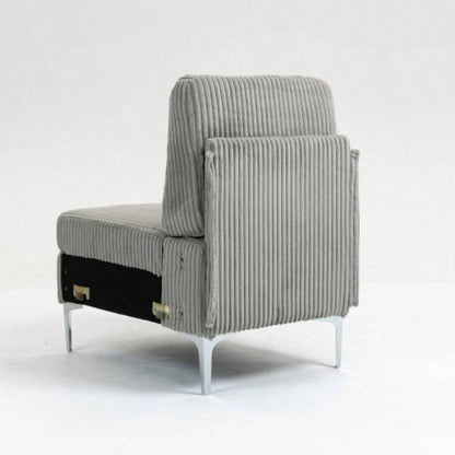 Modular Sectional Sofa Armless Module, Corduroy Sectional Couch, Single Couch Modular Armless Accent Chair with Back Cushion, Gray