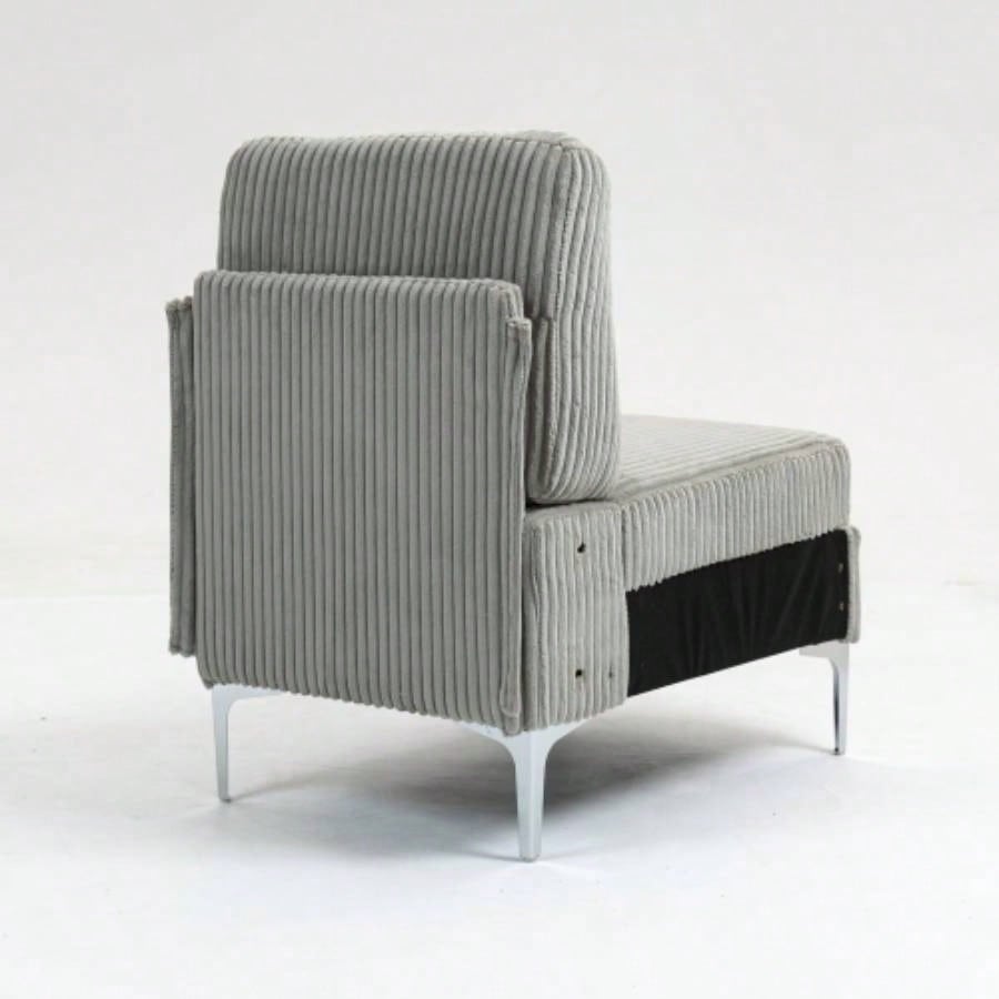 Modular Sectional Sofa Armless Module, Corduroy Sectional Couch, Single Couch Modular Armless Accent Chair with Back Cushion, Gray