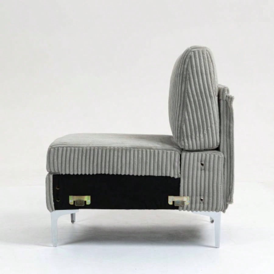 Modular Sectional Sofa Armless Module, Corduroy Sectional Couch, Single Couch Modular Armless Accent Chair with Back Cushion, Gray